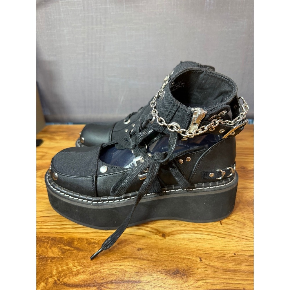 Demonia Emily Black Platform Boots Studded Chain Goth Punk Women's 8 - Picture 6 of 10